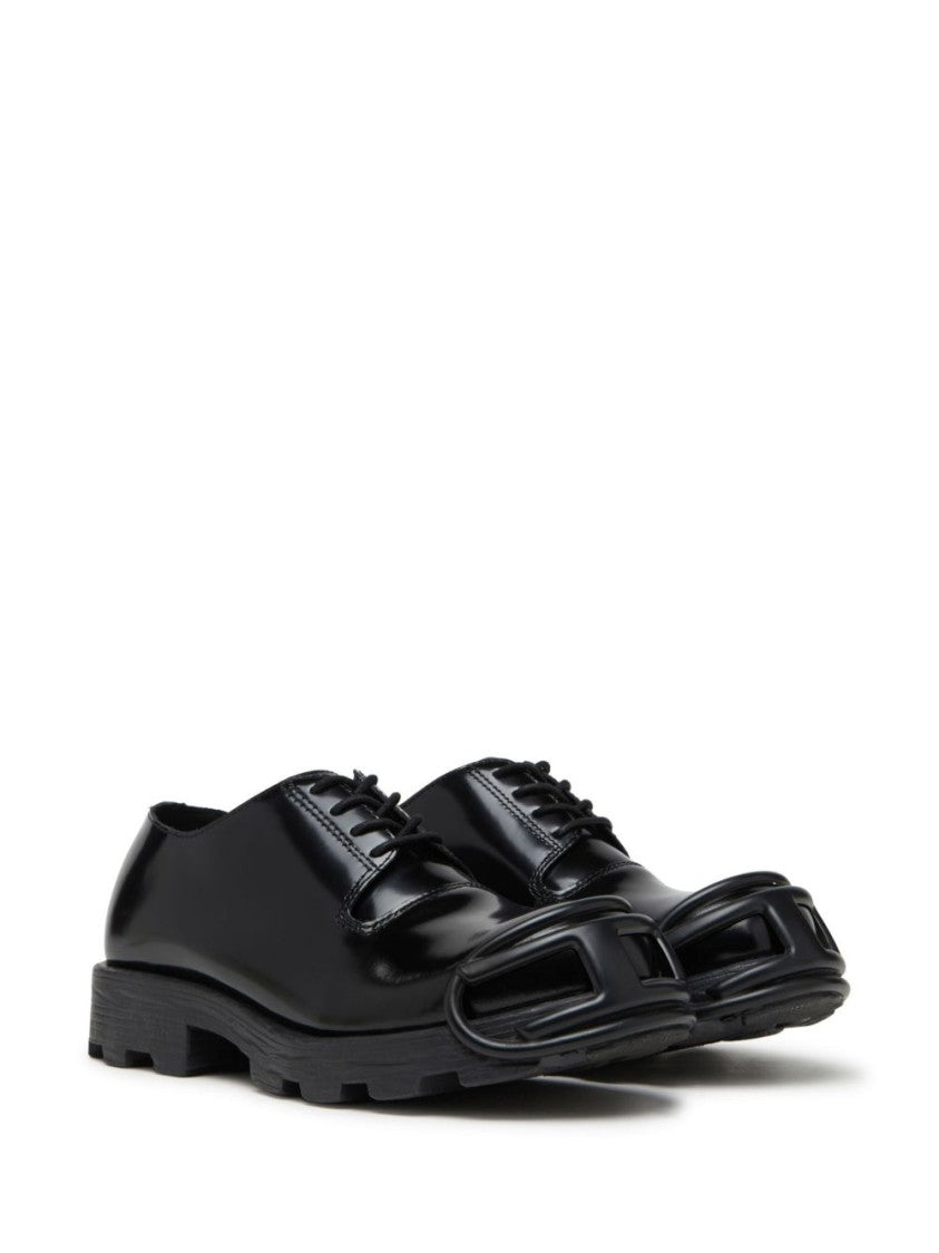 Diesel Black Lace Up Lug Sole Flat Shoes