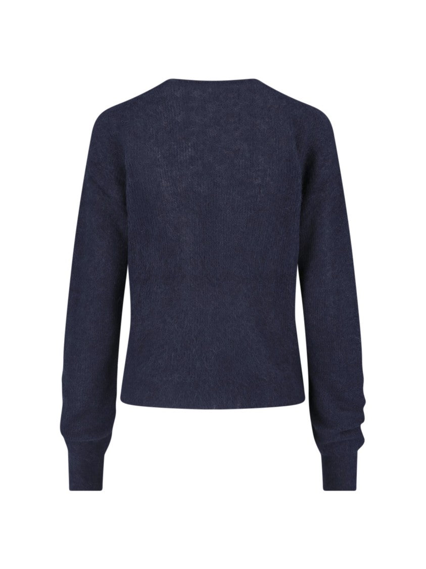 Auralee Blue Fuzzy Textured Cropped Sweater