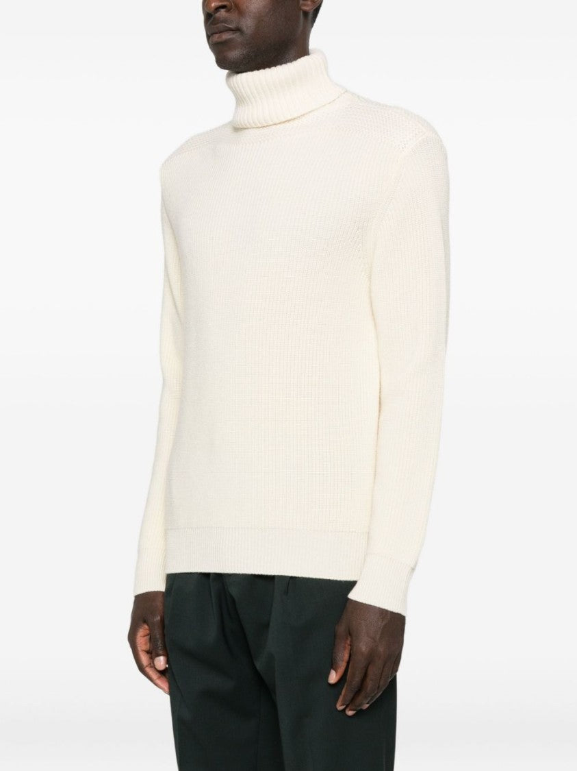 Sebago Ribbed Knit White Wool Sweater