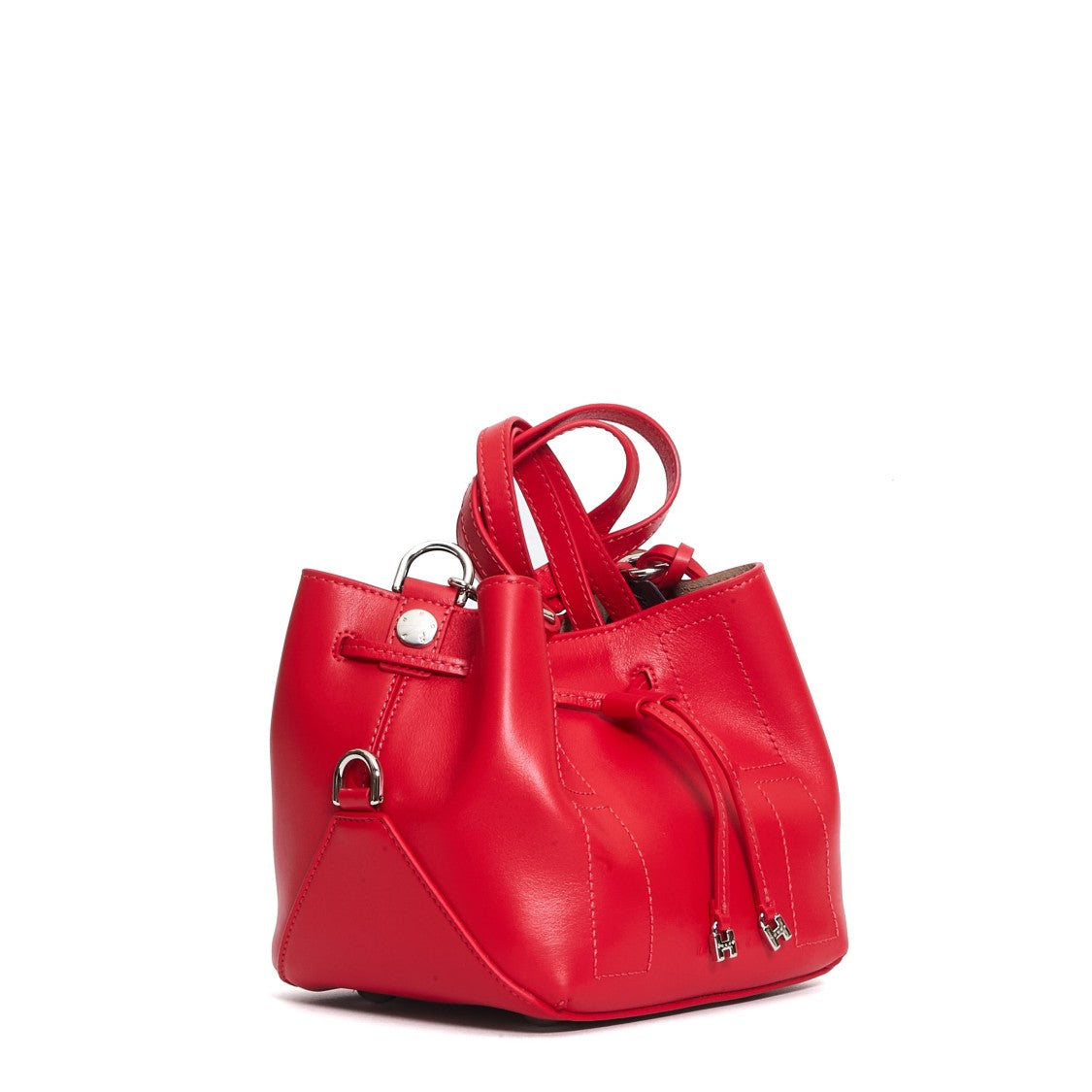 Hogan Mini Red Leather Bucket Bag With Adjustable Strap