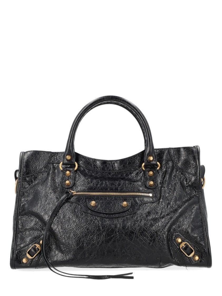 Balenciaga Textured Leather Handbag With Detachable Shoulder Strap And Gold Accents