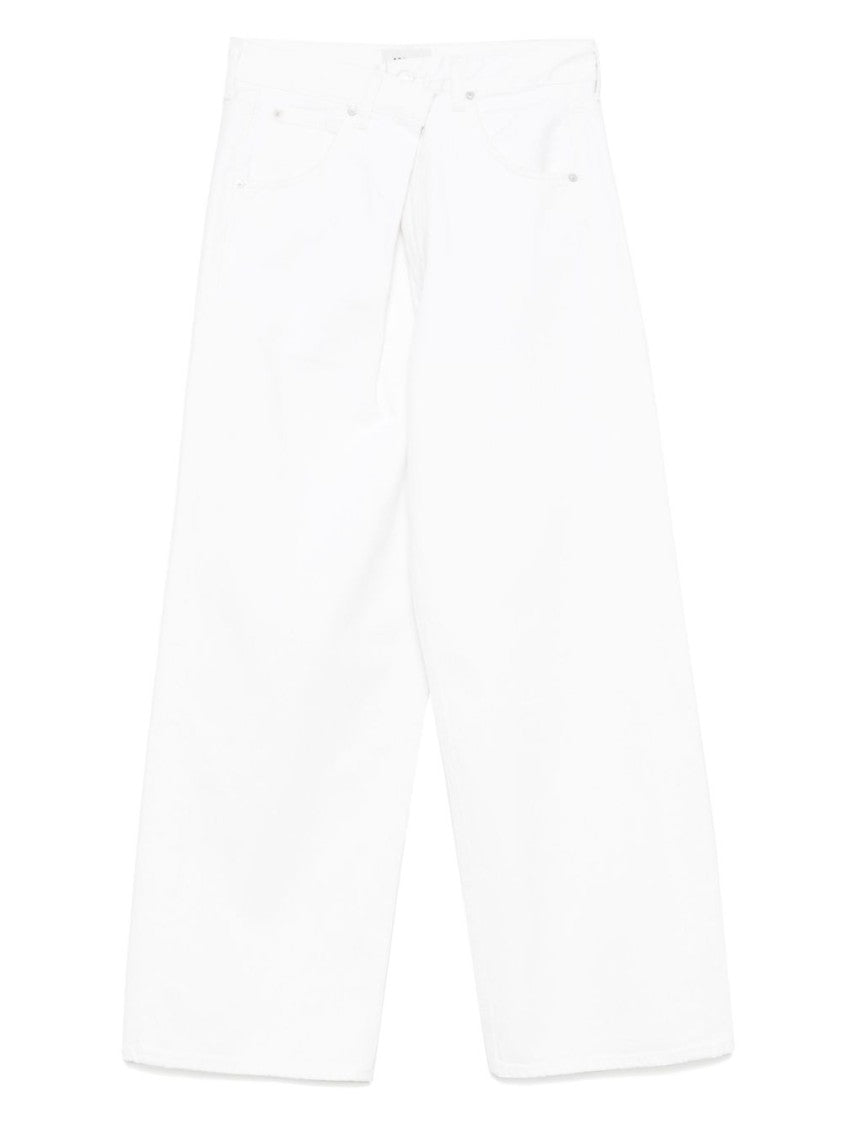 Agolde Wide-Leg White Jeans With Gathered Detailing And Classic Five-Pocket Design