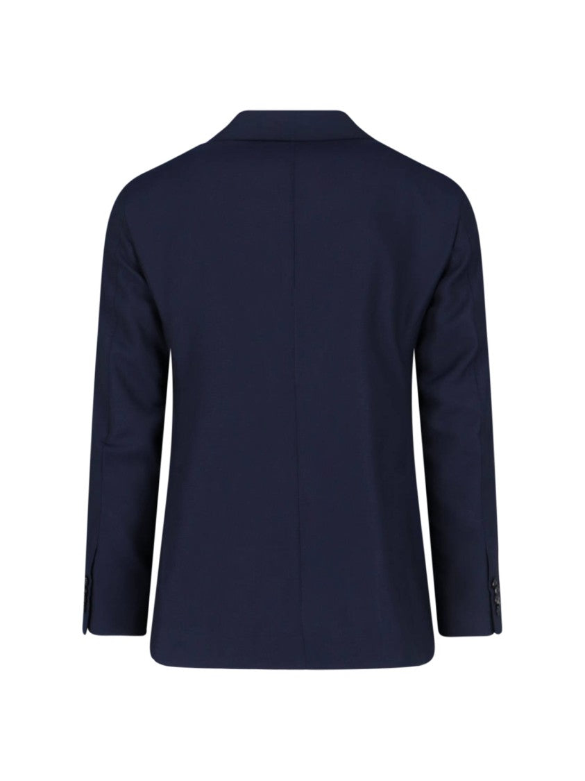 Caruso Single-Breasted Blazer In Blue Wool, Dark Shade