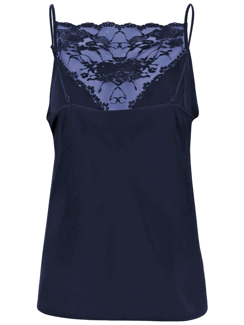 By Malene Birger Navy Lace-Detail Fitted Top With Adjustable Straps