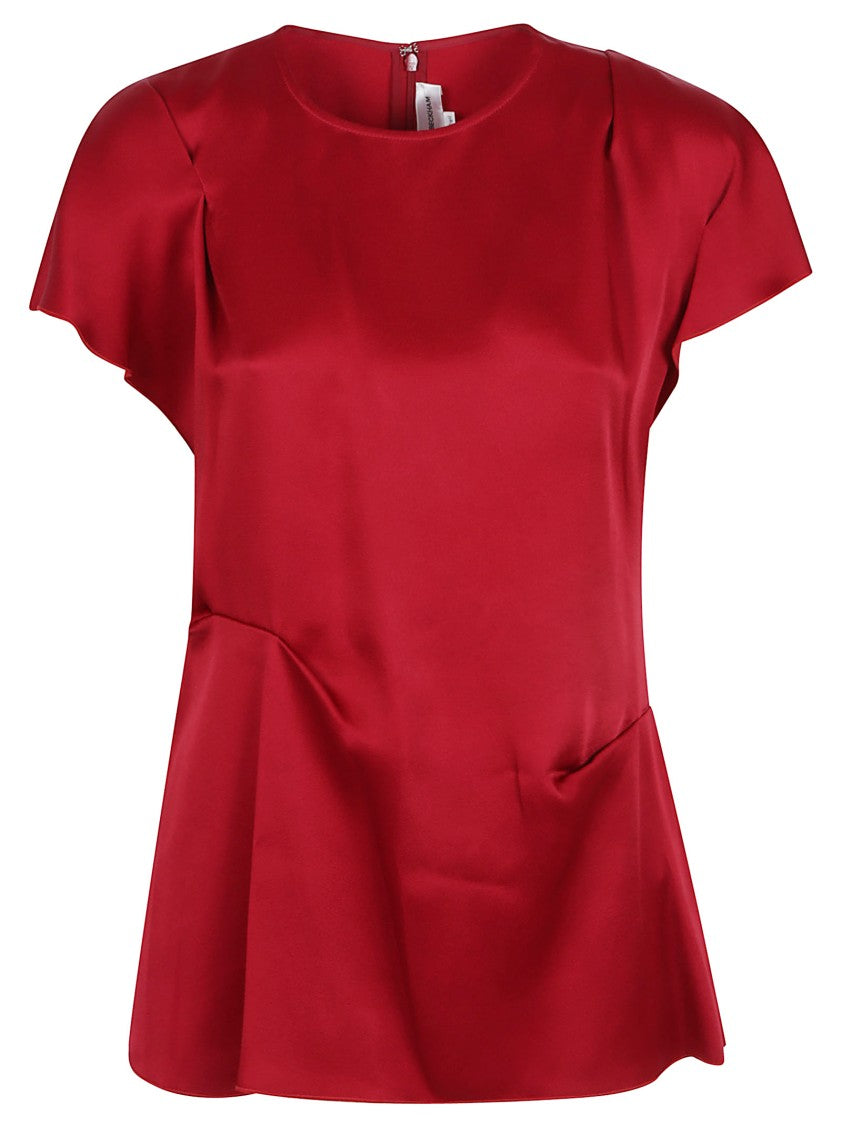 Victoria Beckham Flowing Red Top With Short Flutter Sleeves