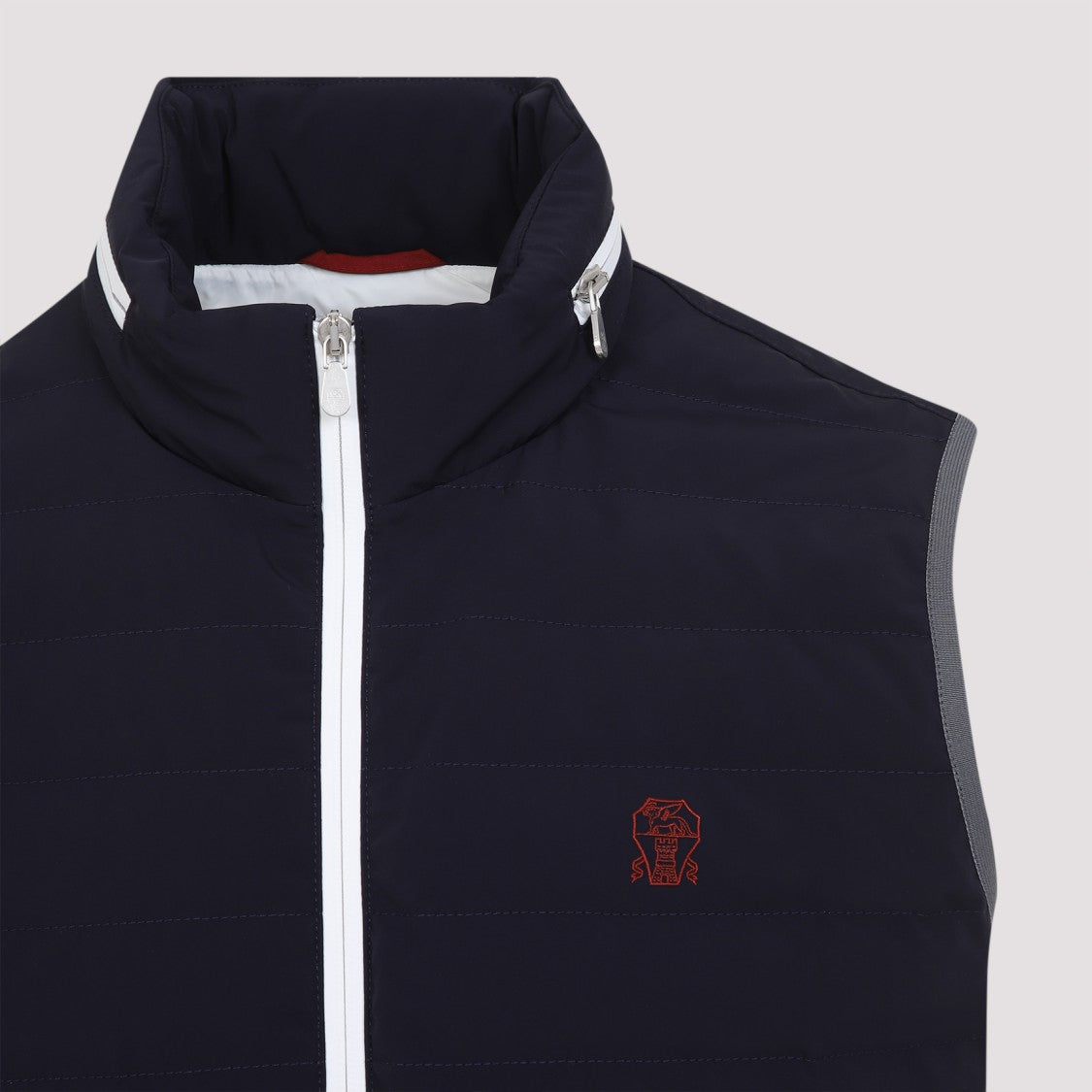 Brunello Cucinelli Quilted Blue Jacket With High Collar