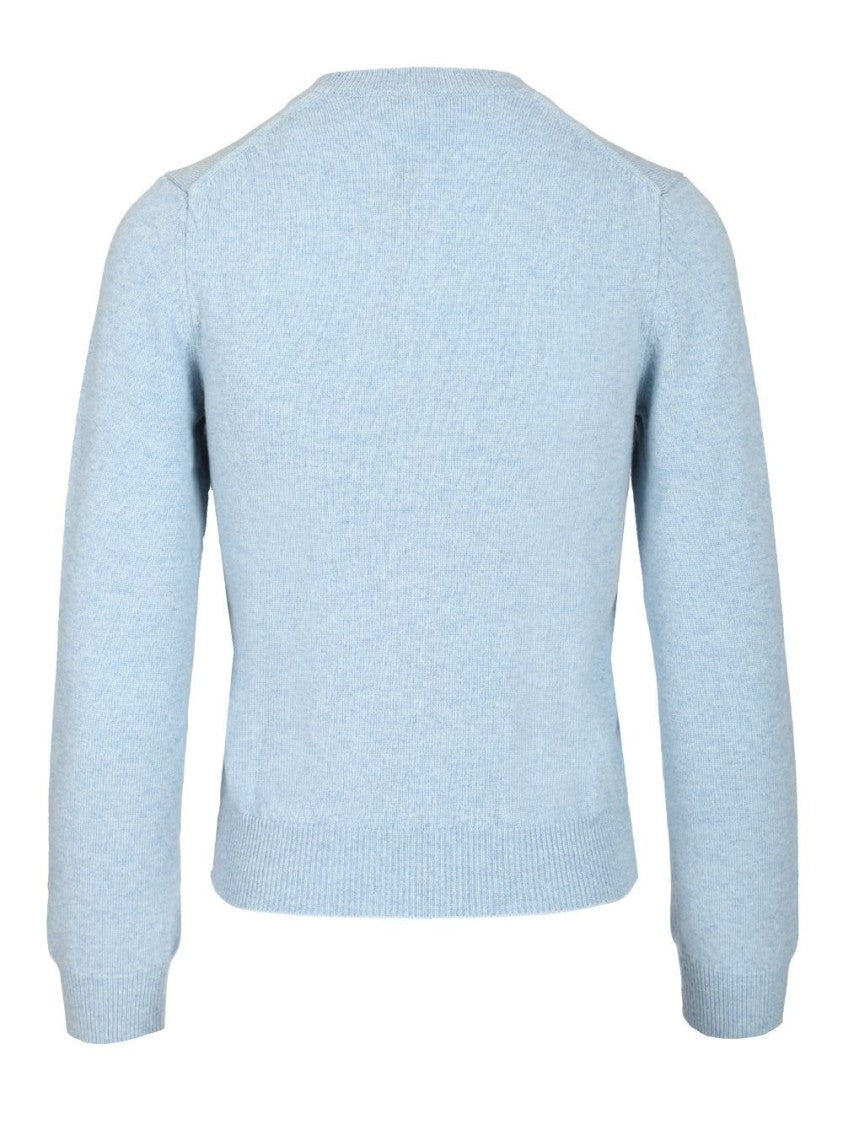 Comme Des Garçons Light Blue Wool Cardigan With Round Neckline