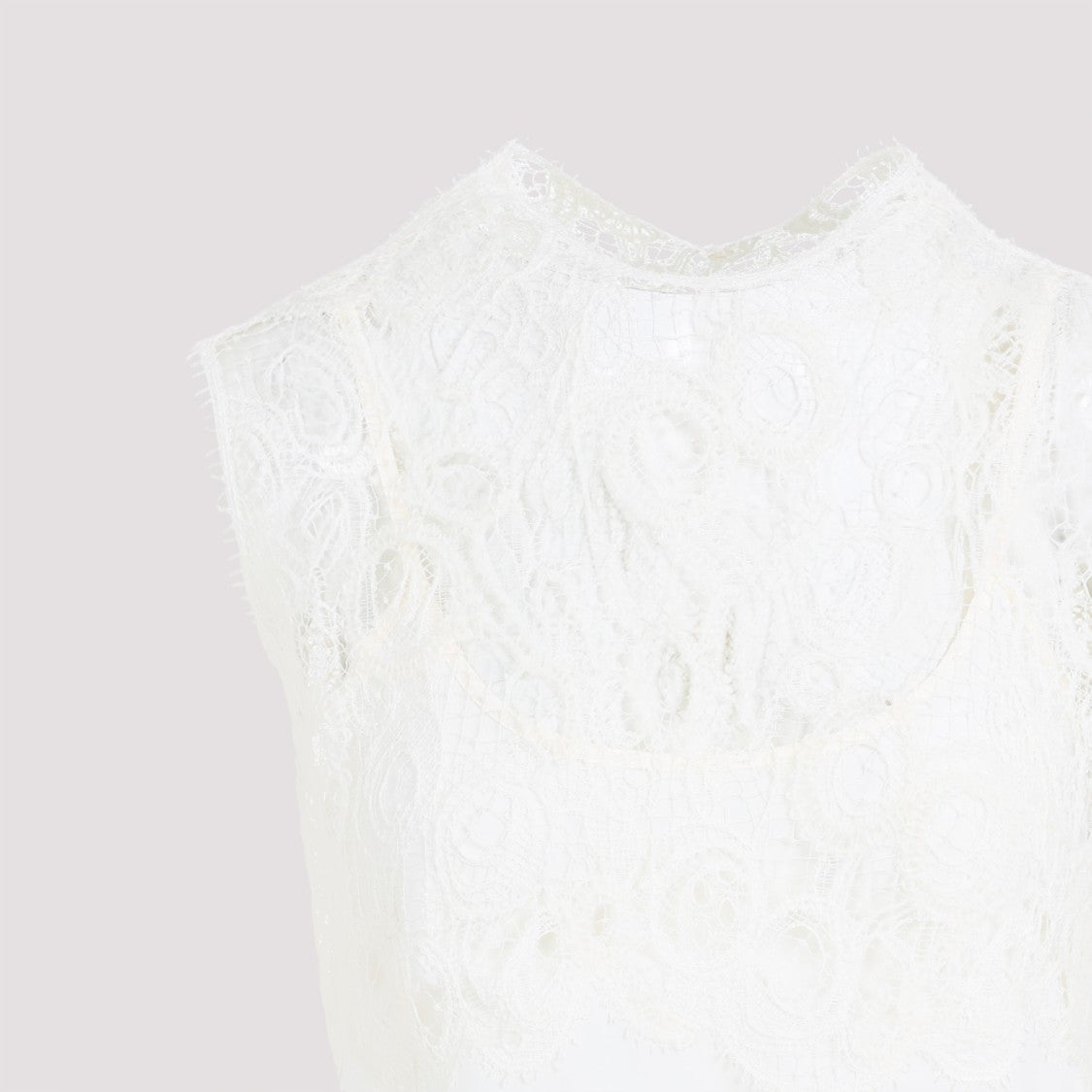 Fabiana Filippi Silk Top With Delicate Lace Overlay And High Neckline