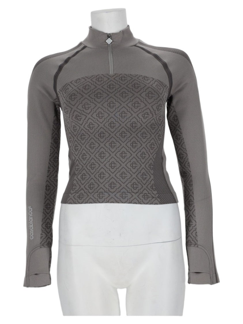 Casablanca Textured High Collar Front Zip Top