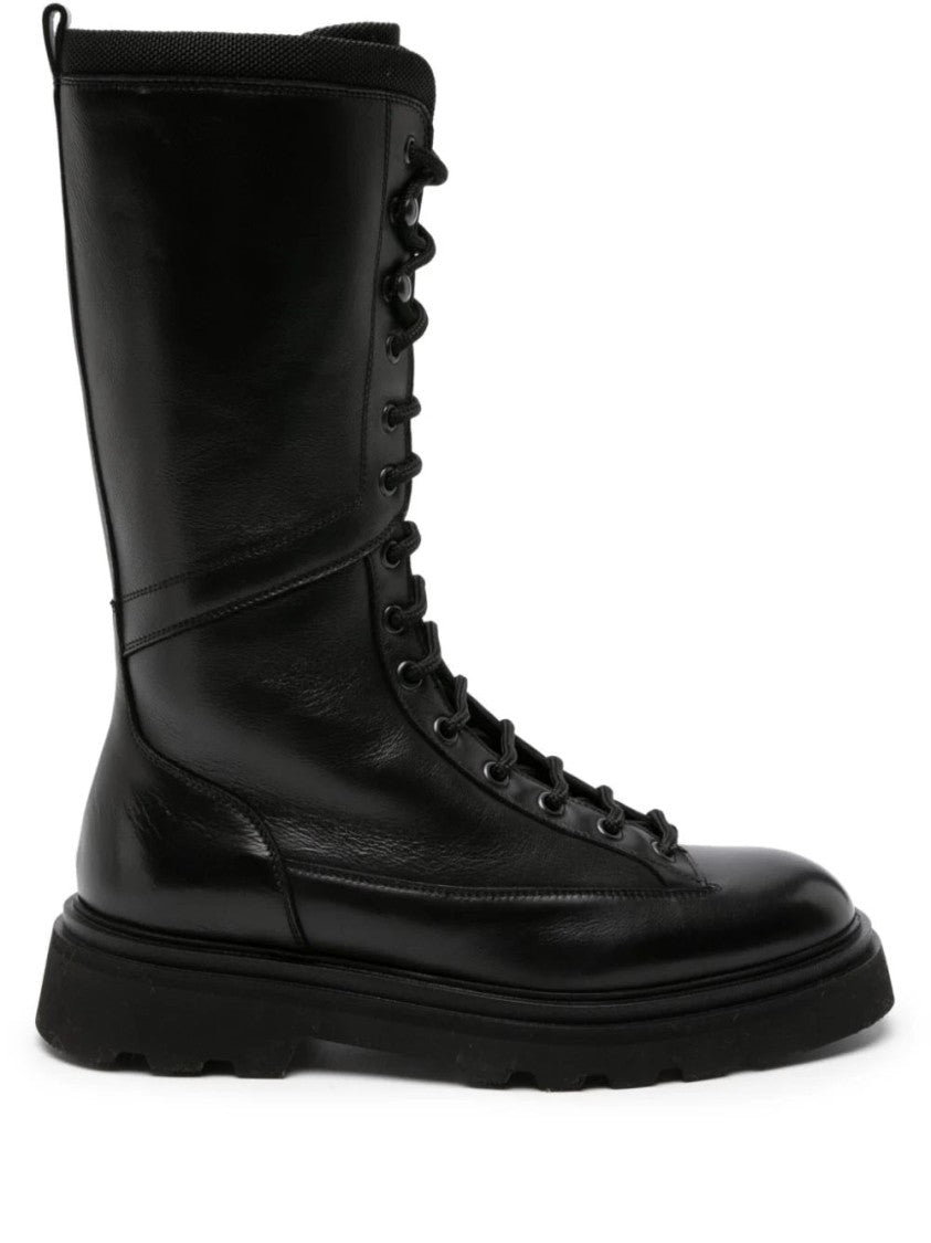 Doucal's Refined Leather Derby Boot With Lace-Up Front