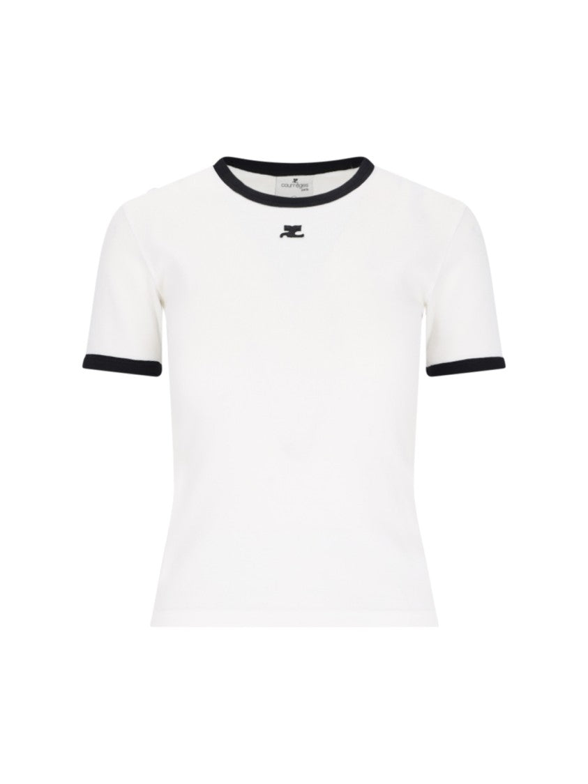 Courrèges Logo T-Shirt, In White Cotton, Crew Neck