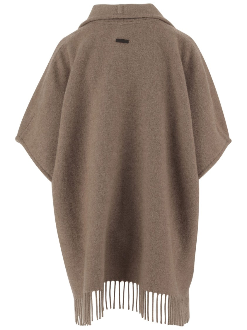 Salvatore Ferragamo Cashmere Cape With Wrap Neckline And Fringed Hem