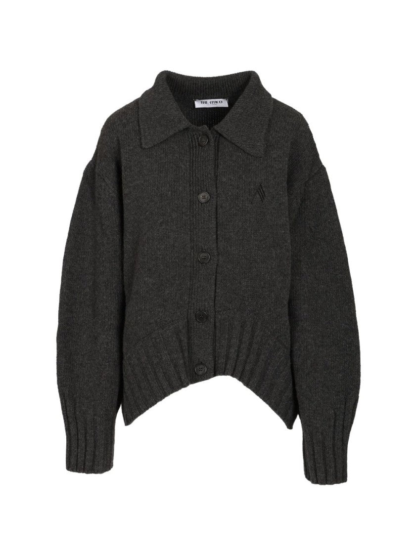 The Attico Charcoal Knit Button-Up Ribbed Sweater