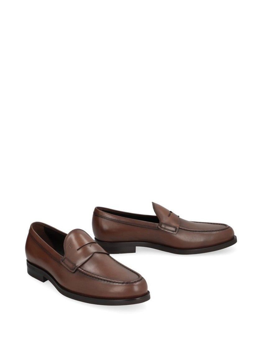 Tod's Brown Leather Moccasin Sandals With Polished Finish