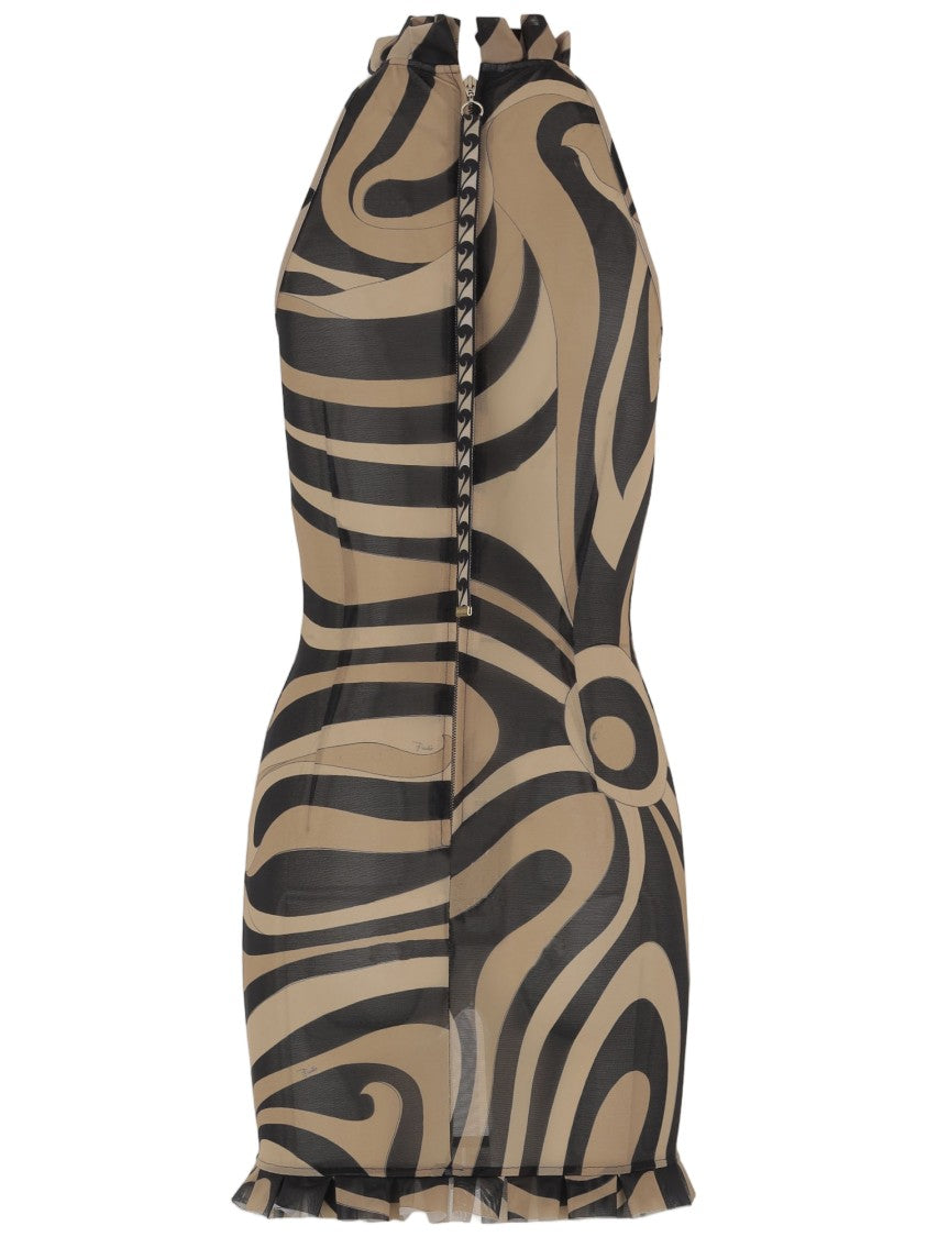 Emilio Pucci Marble-Print Dress With Ruffles