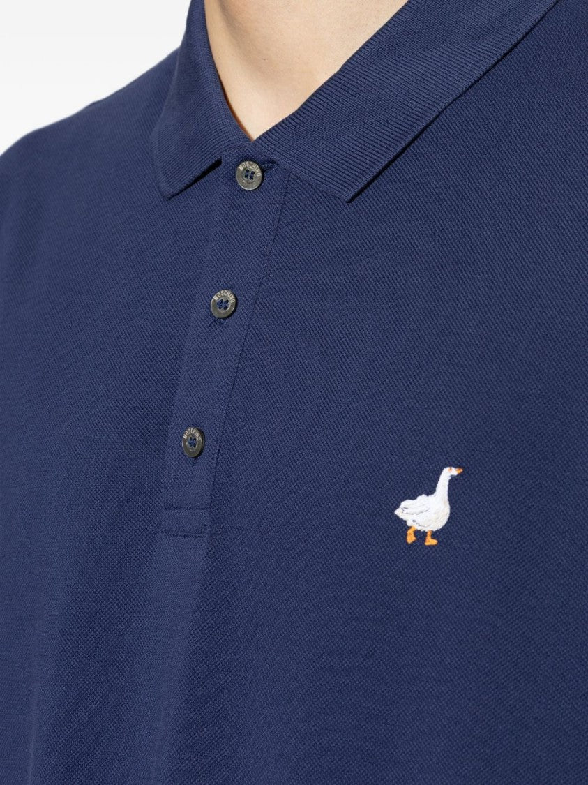 Moschino Silk-Nylon Blend Polo Shirt With Embroidered Goose Emblem