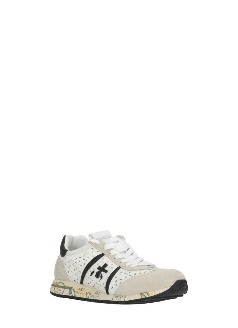 Premiata White Lucyd 7413 Perforated Sneakers