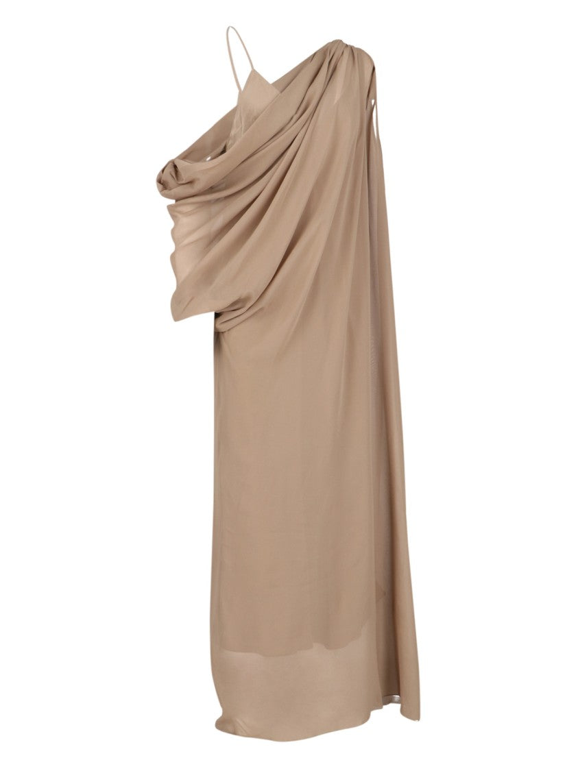 Khaite Taj Draped Maxi Dress In Beige Silk Chiffon