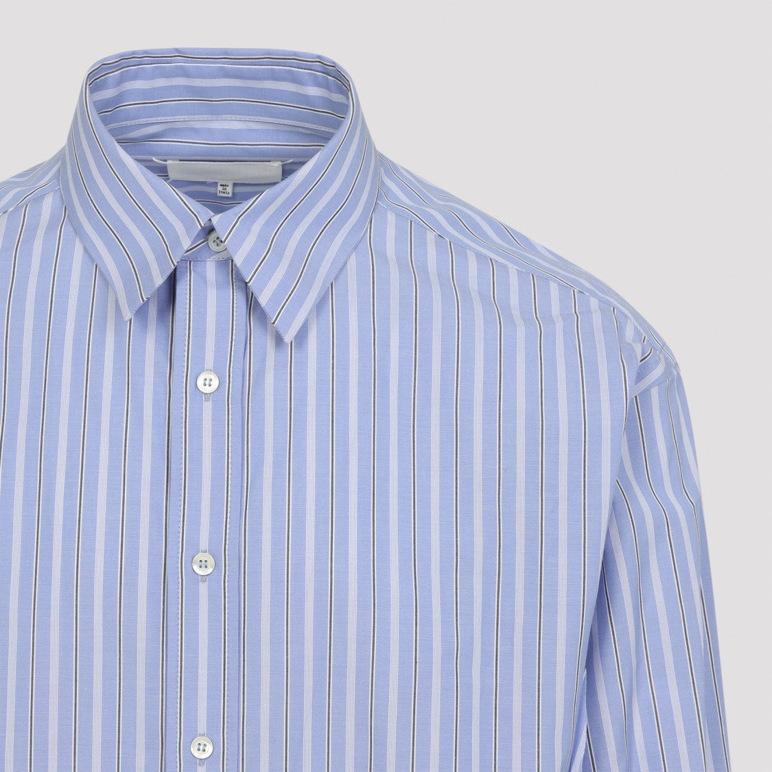 Maison Margiela Light Blue Striped Cotton Shirt With Pointed Collar And Signature Stitching