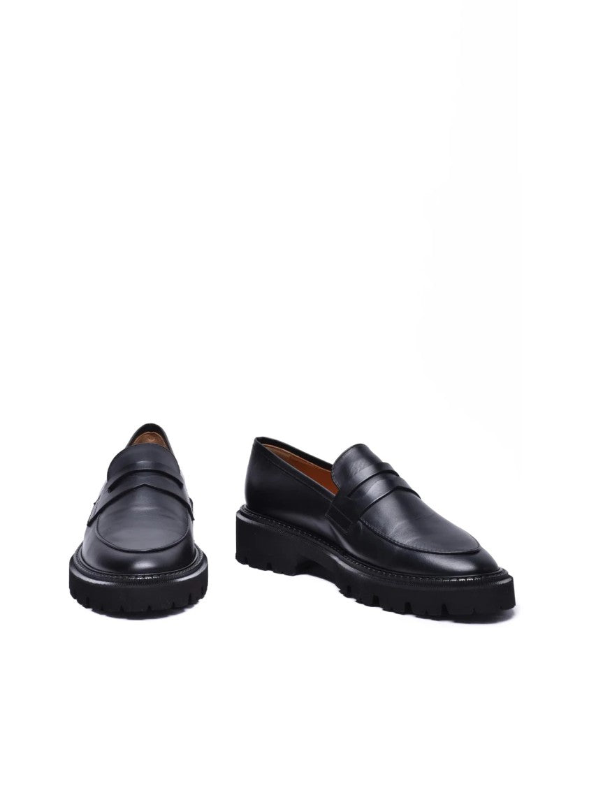 Via Roma 15 Black Leather Rubber Women's Moccasins