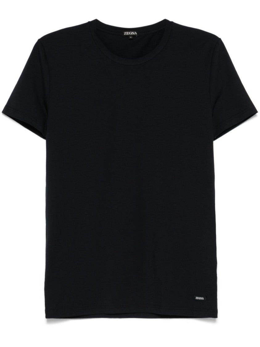 Ermenegildo Zegna Soft Blue Wool Blend Classic Round Neck T-Shirt