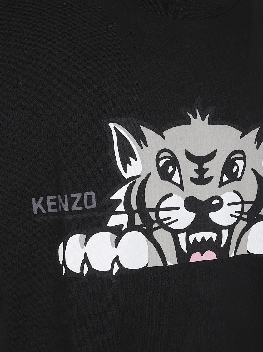 Kenzo Playful Black Oversized T-Shirt With Tiger Print