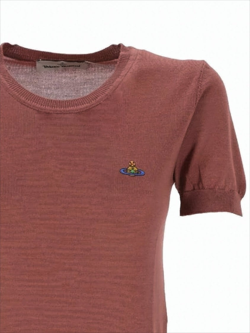 Vivienne Westwood Brown Short-Sleeved Fitted Sweater With Ribbed Details