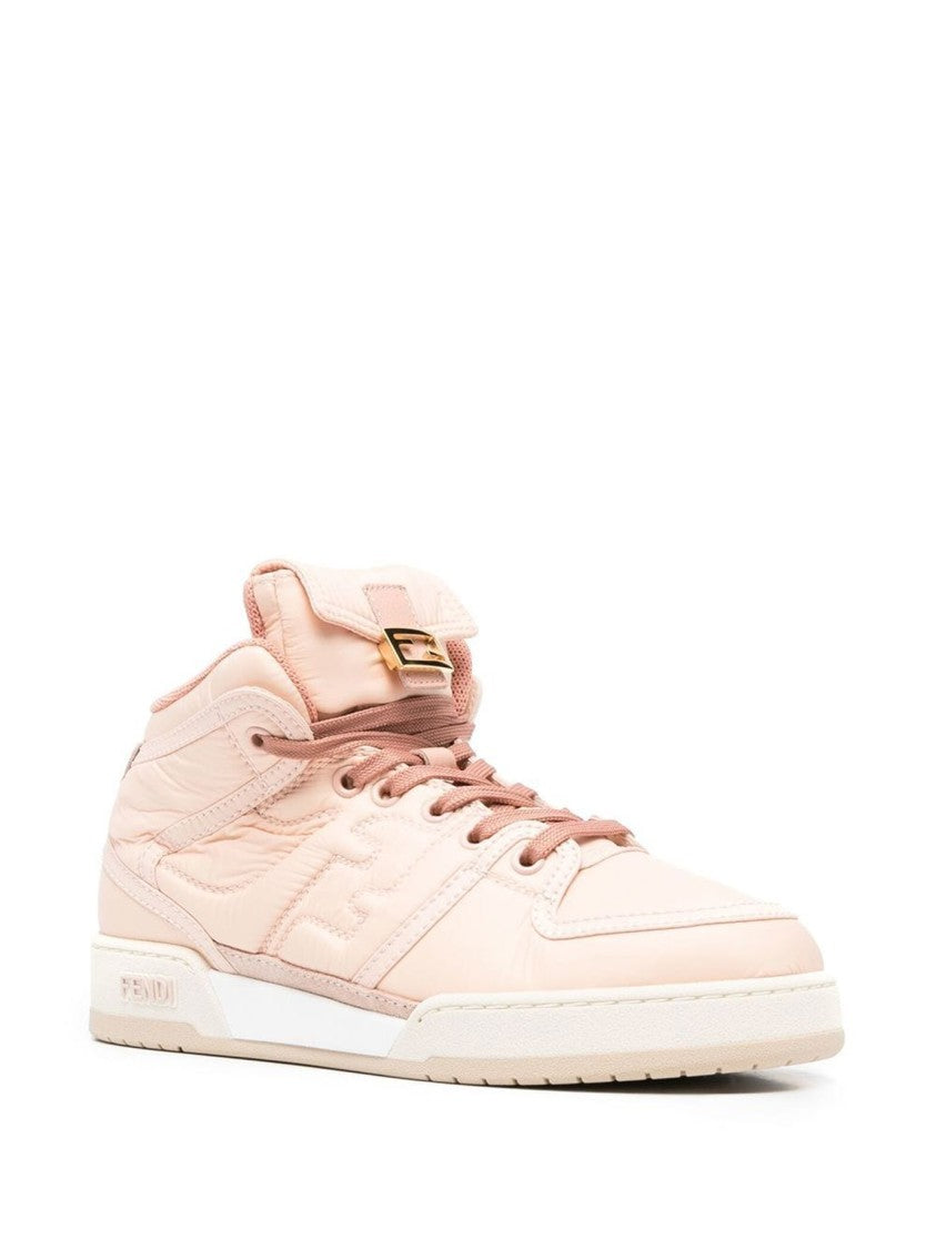 Fendi High-Top Pink Sneakers With Textured Finish And Padded Collar