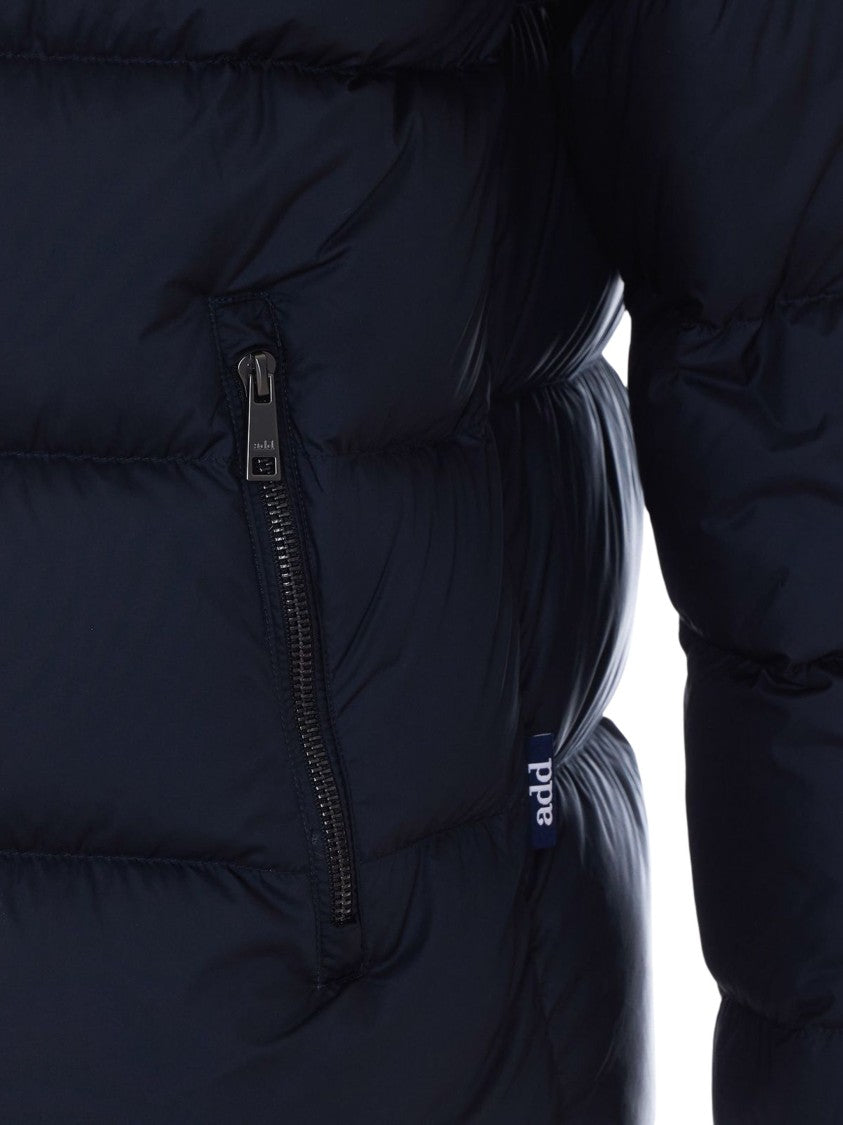 Add Dark Black Quilted Hooded Polyester Down Jacket