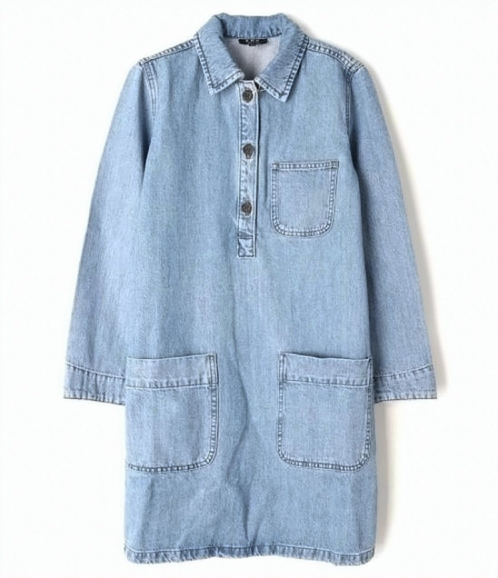 A.P.C. Midi Denim Dress With Classic Collar