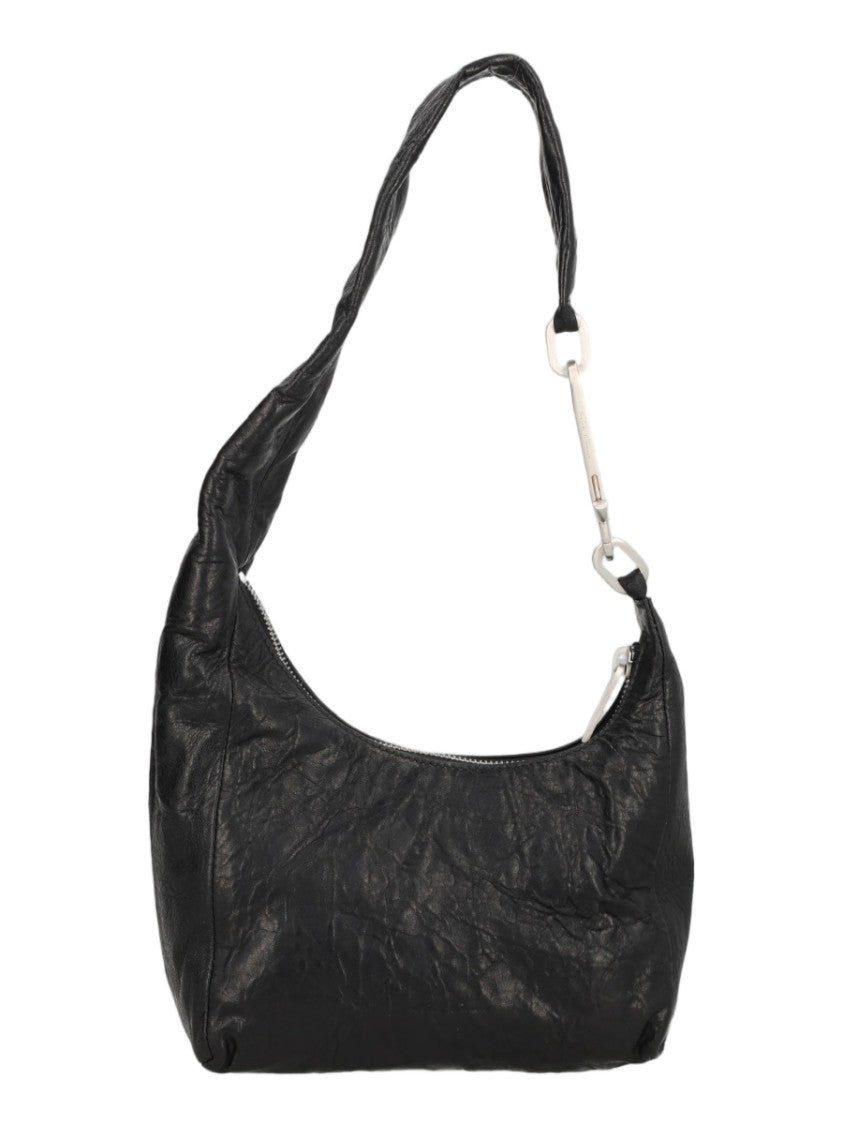 Rick Owens Compact Black Shoulder Bag With Curved Zipper Closure