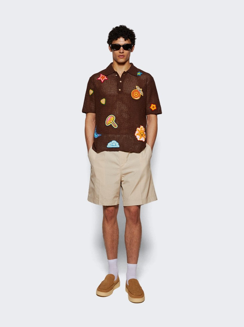 Casablanca Crochet Polo With Patches Brown