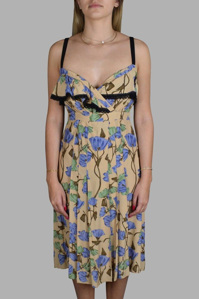 Prada Floral Embellished Day Dress With Lace Detail