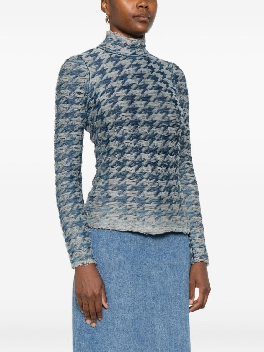 Diesel Blue Wave Pattern Long-Sleeve Top