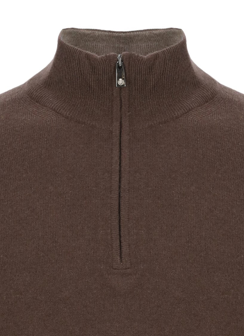 Della Ciana High Neck Merino Wool And Cashmere Sweater With Zip Closure