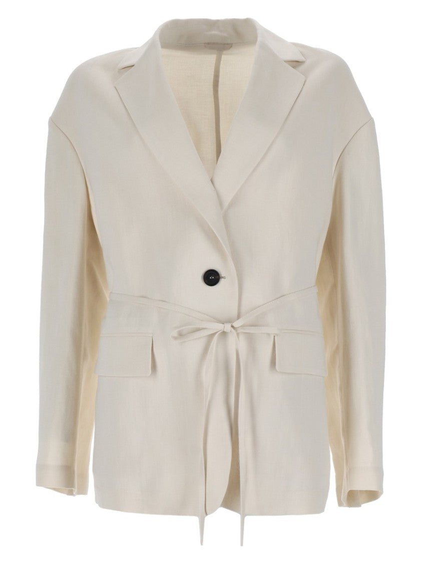 Brunello Cucinelli Notched-Lapel Belted Viscose-Linen Jacket
