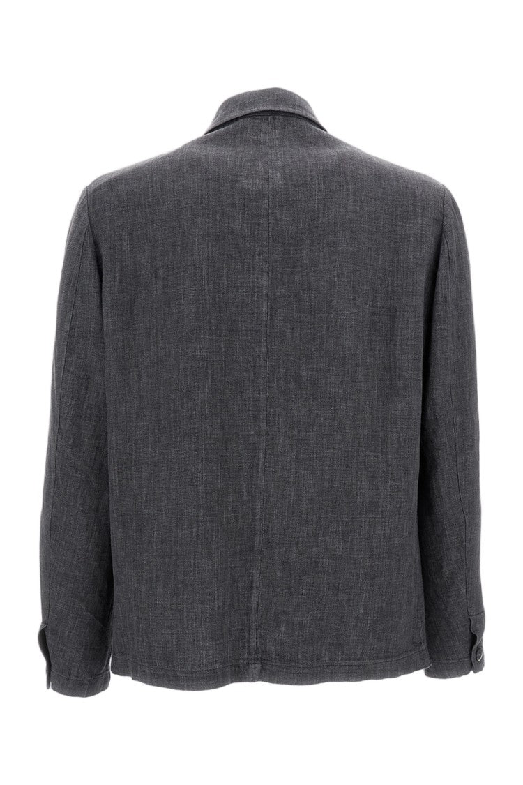 Barena Textured Grey Wool Linen Blend Overshirt