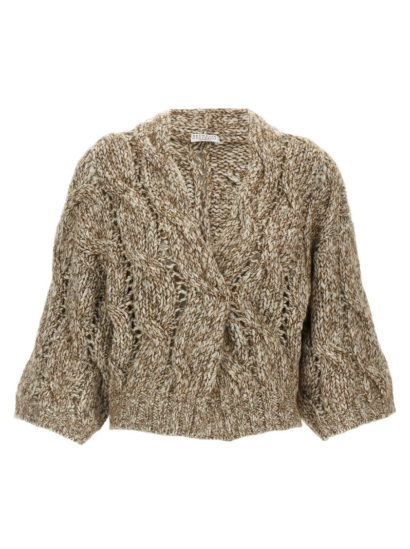 Brunello Cucinelli Cropped Openwork Wool Blend Cardigan