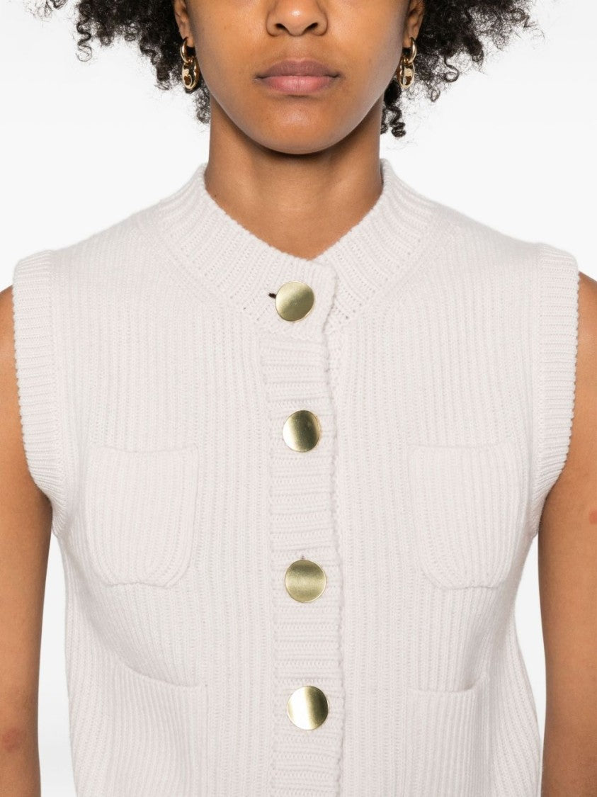 Forte Forte Ribbed Knit Vest With Metallic Button Closure
