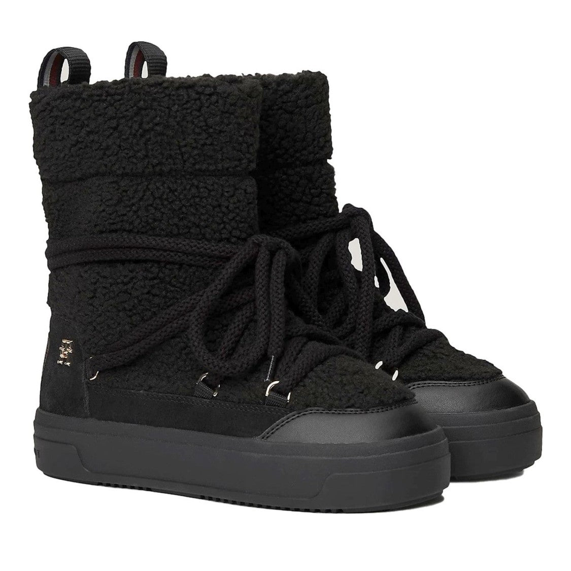 Tommy Hilfiger Black Textured Lace-Up Winter Boots