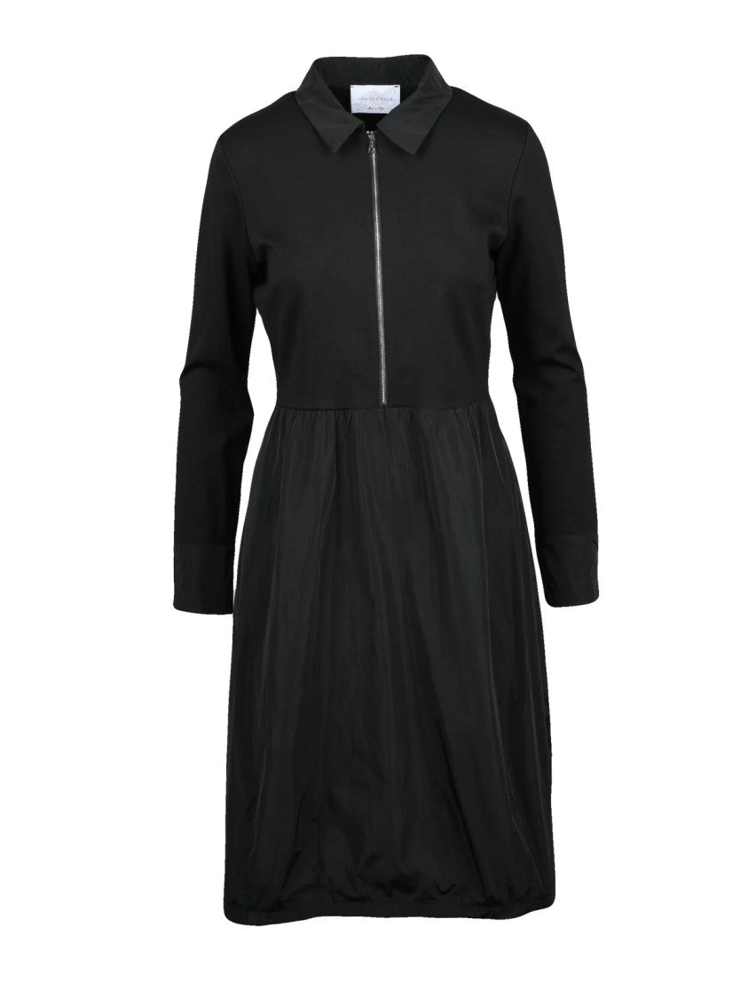 Vicario Cinque Black Collared Satin Viscose-Blend Long Dress