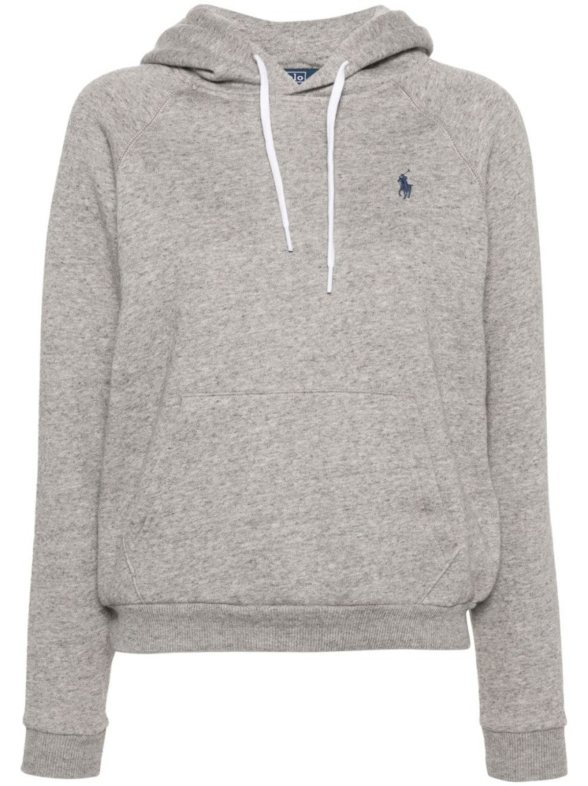 Polo Ralph Lauren Heather Grey Hooded Sweatshirt With Embroidered Detail