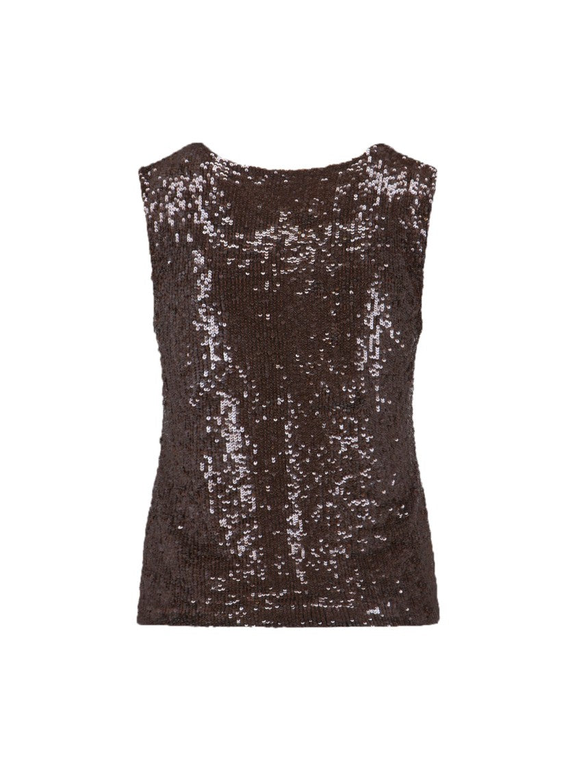 Parosh Brown Sequin Sleeveless Top