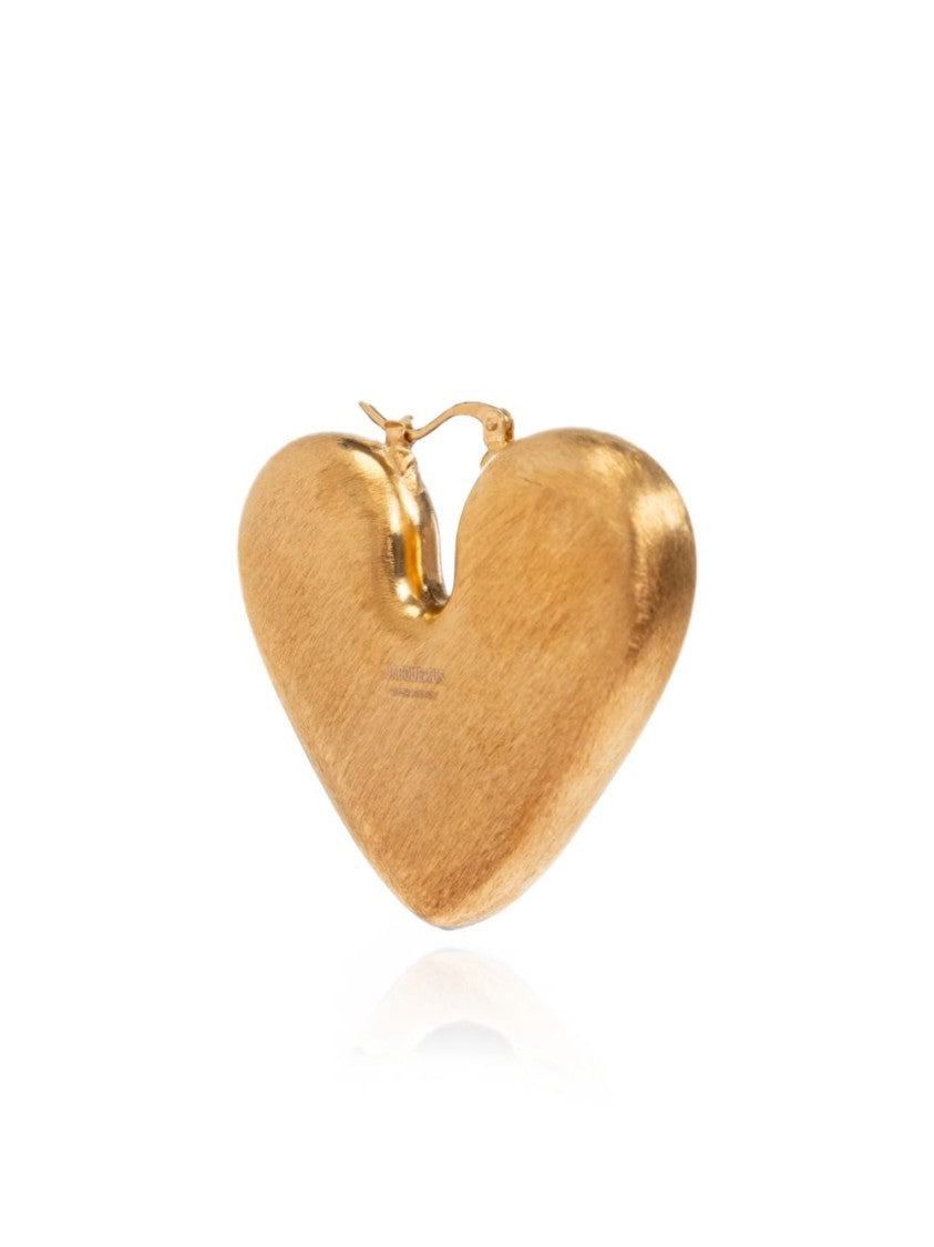 Jacquemus Sculptural Heart-Shaped Earrings With Matte Gold Finish