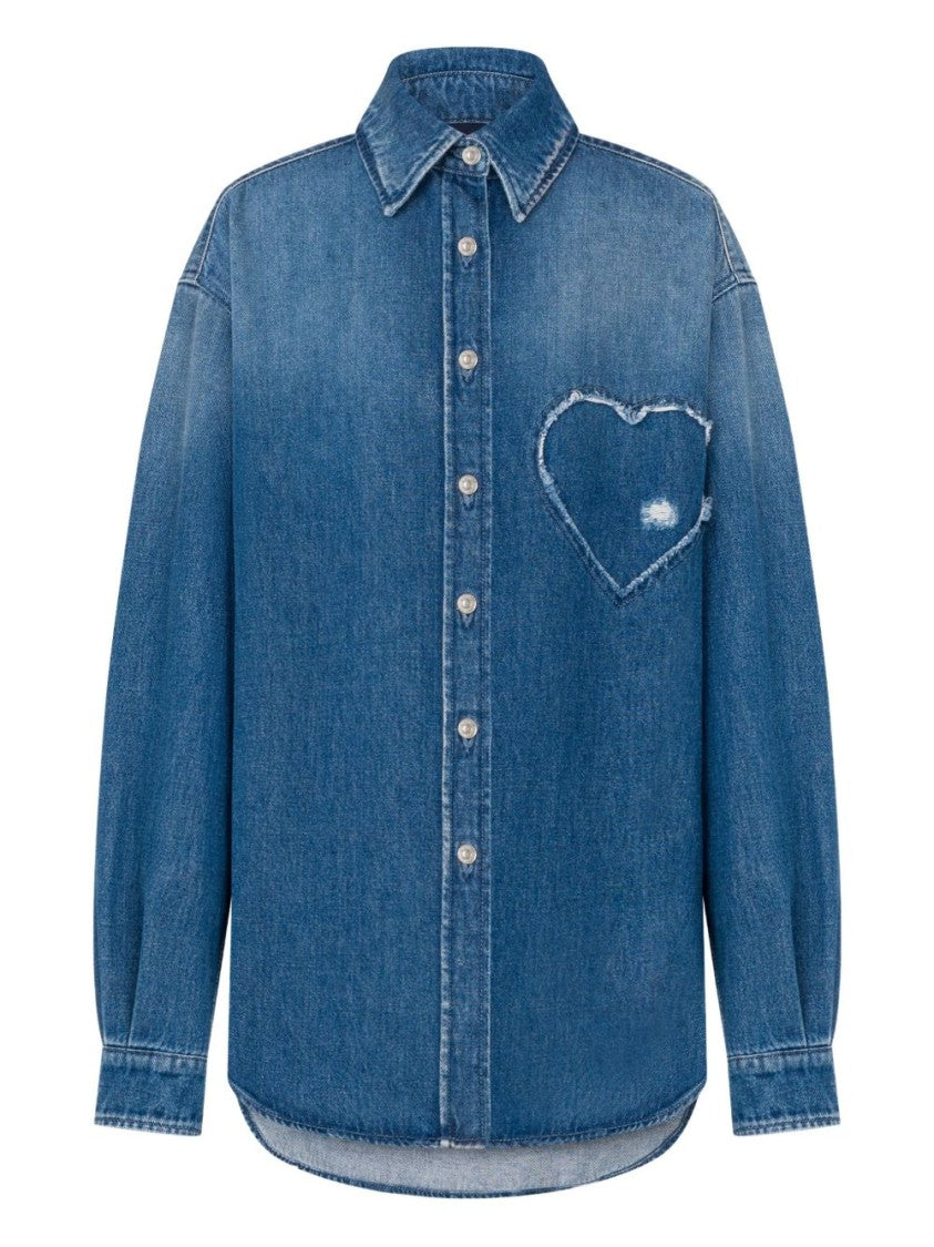 Moschino Denim Blue Silk And Nylon Top