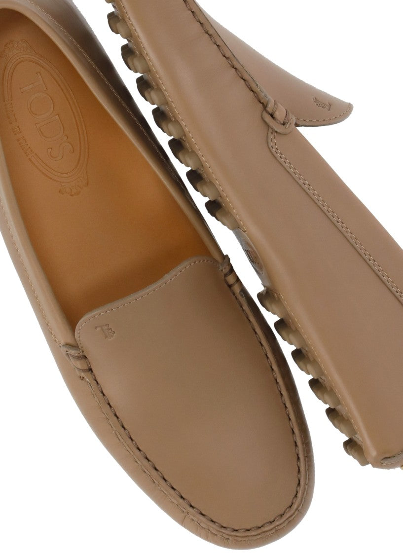 Tod's Brown Embossed Logo Leather Loafers