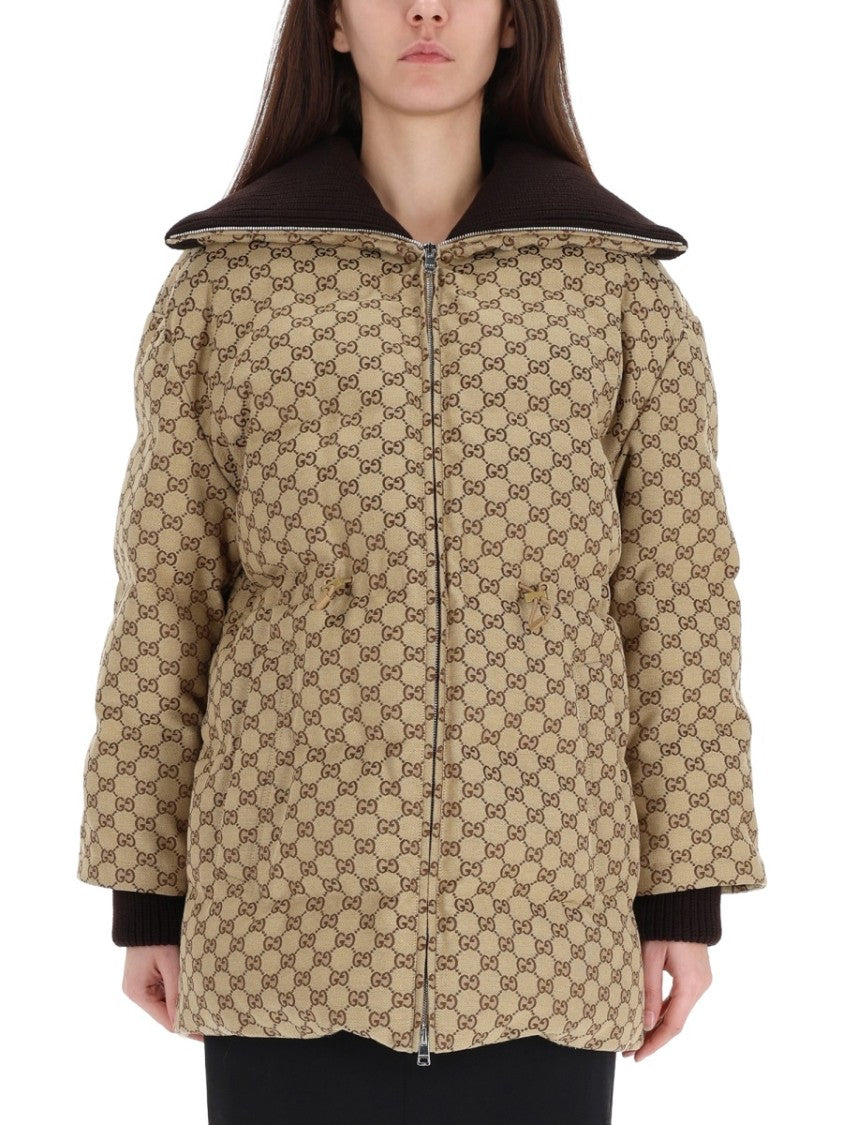 Gucci Quilted Down Jacket With Monogram Pattern And Boxy Silhouette