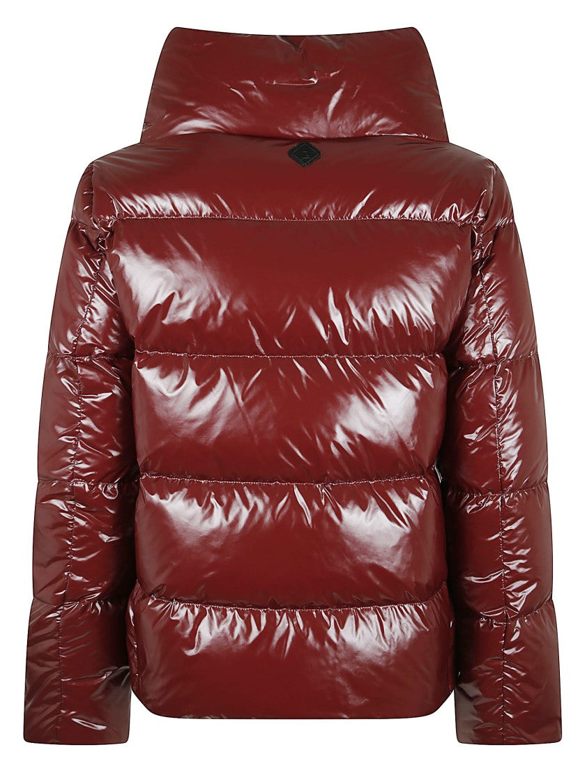 Herno Cropped Red Puffer Jacket With High Structured Collar