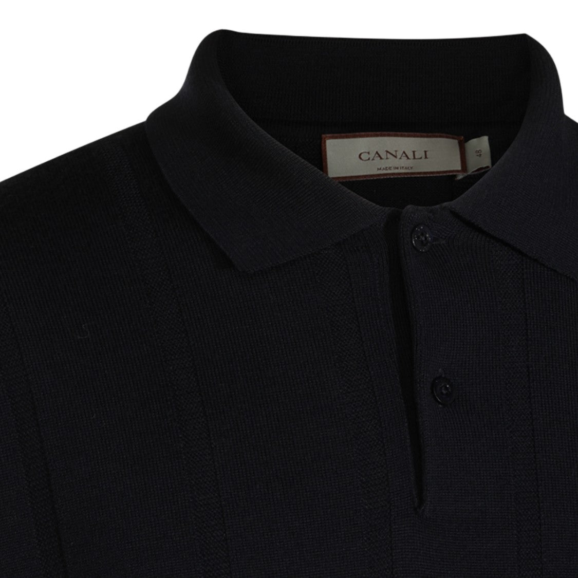 Canali Vertical Ribbed Long Sleeve Polo Collar Sweater