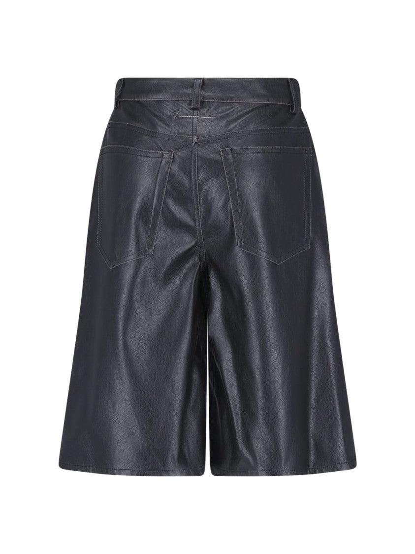 Mm6 By Maison Margiela Black Faux Leather Straight-Leg Shorts